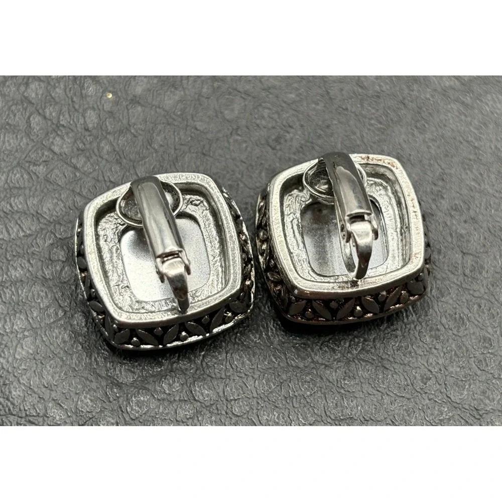 VTG Yellow Faceted Square Resin Cabochon Silver Tone Clip On Earrings Glam
